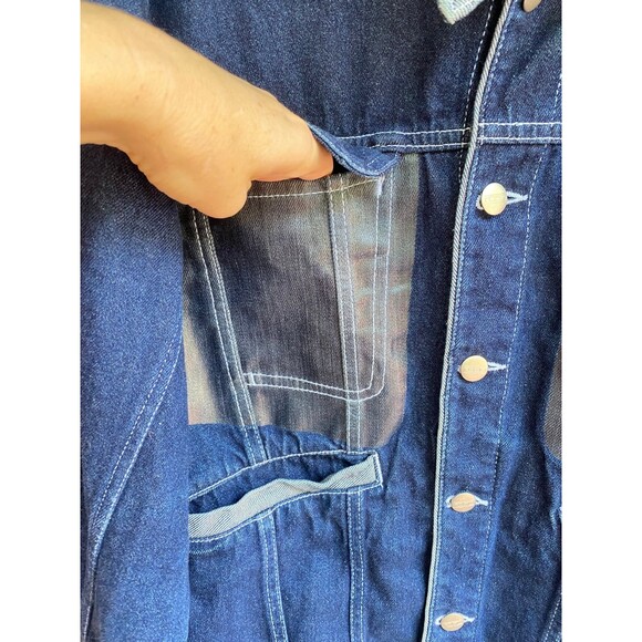 Vtg Y2K 90s Fubu Collection Denim Trucker Jacket Wax flap pocket accent Size Y/L - Picture 9 of 10